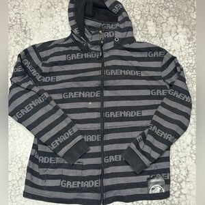 Vintage Grenade Skate Striped Hoodie Y2K Sise M